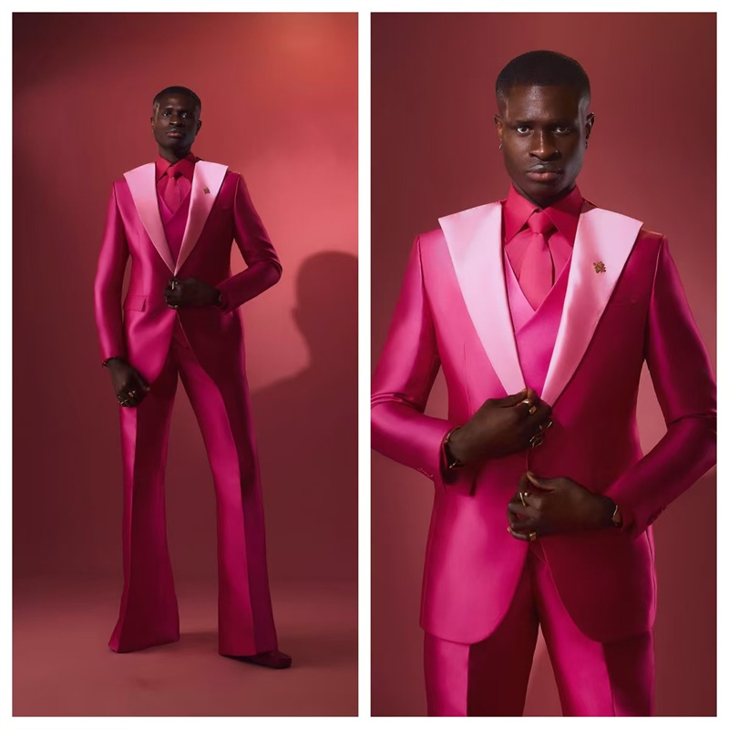 Pink Red Men Suit Set 2 Piece  - Men Formal Wear Pink ulasan dan harga