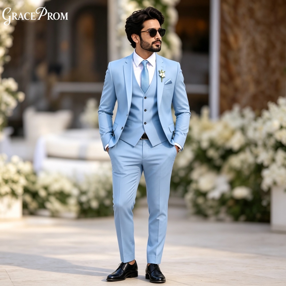Elegant Light Sky Blue 3PCS Me - Elegant Formal Men'S Wear ulasan dan harga