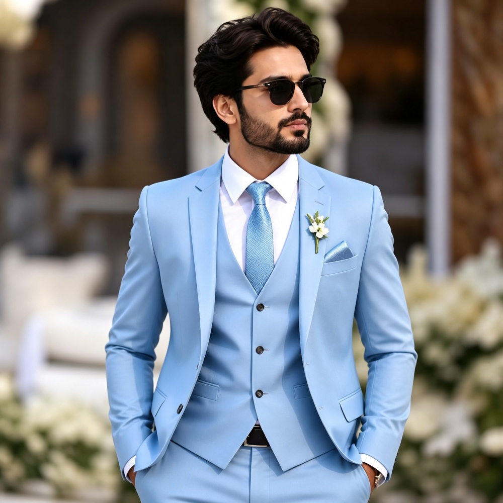 Elegant Light Sky Blue 3PCS Me - Elegant Formal Men'S Wear ulasan dan harga