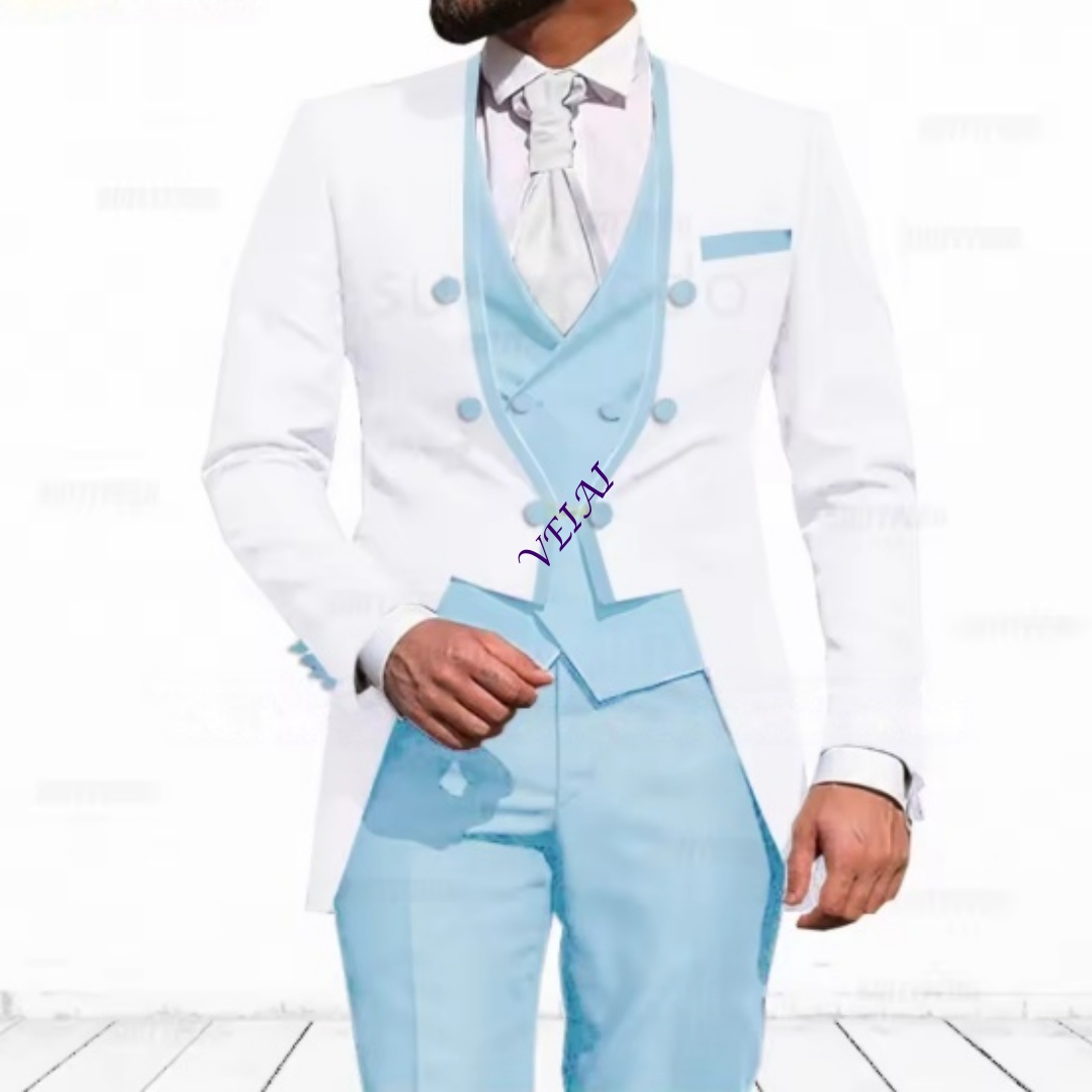 Customized Sky Blue 3-Piece Su - Elegant Formal Men'S Wear ulasan dan harga