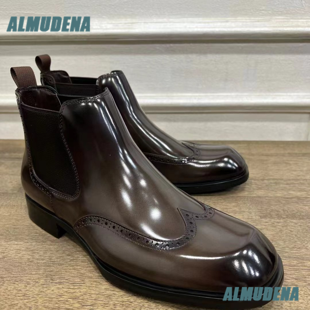 Men Brown Glossy Brogue Chelse - Men'S Formal Style ulasan dan harga