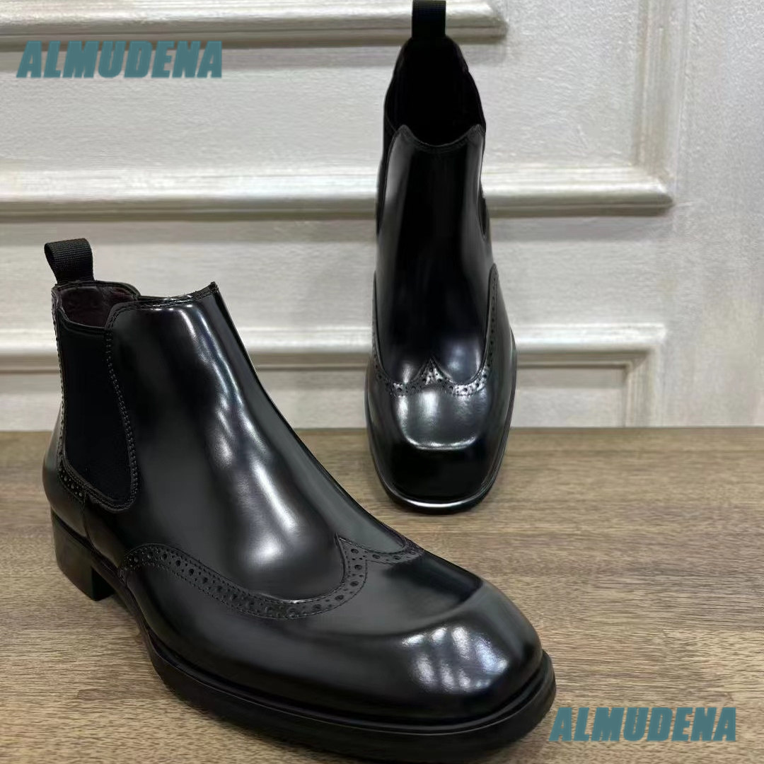 Men Brown Glossy Brogue Chelse - Men'S Formal Style ulasan dan harga