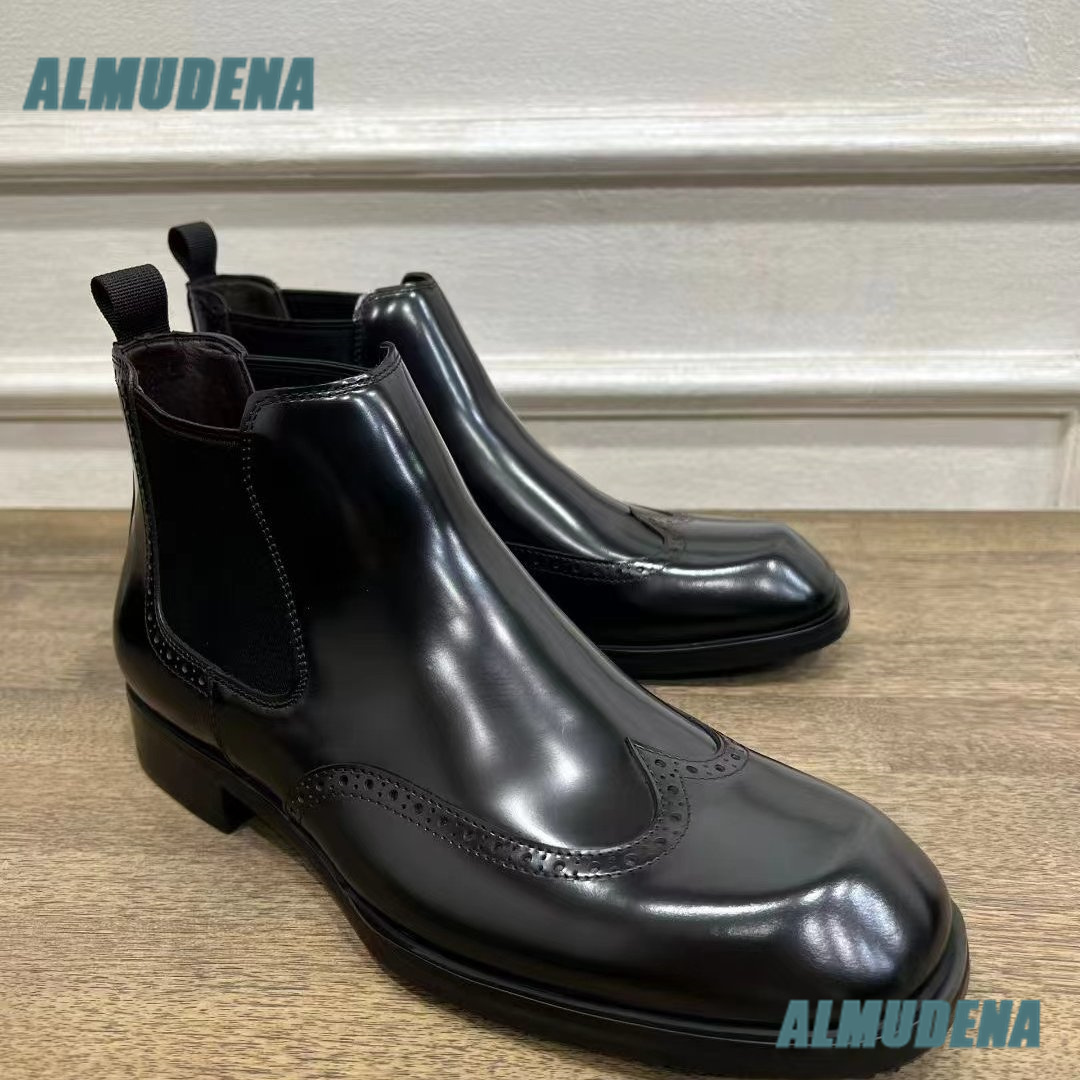 Men Brown Glossy Brogue Chelse - Men'S Formal Style ulasan dan harga