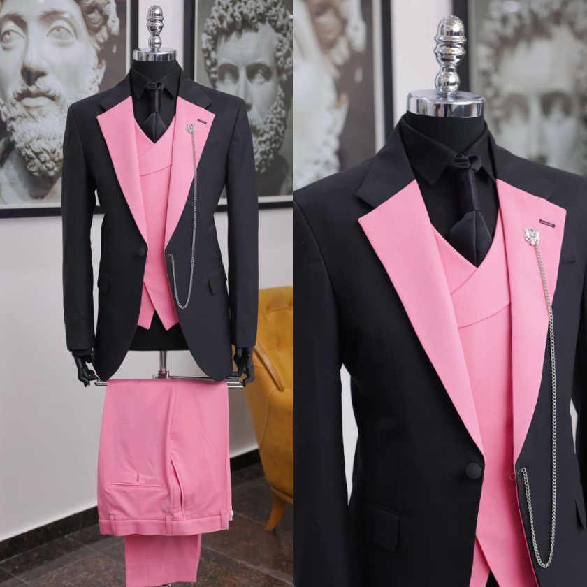 Luxury Black Pink Men Tuxedo S - Men Formal Wear Pink ulasan dan harga