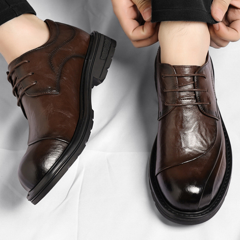 Brown Burnished Genuine Leathe - Men Formal Wear Fashion ulasan dan harga