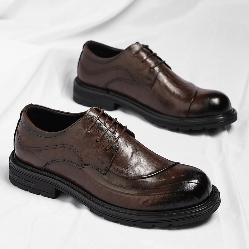 Brown Burnished Genuine Leathe - Men Formal Wear Fashion ulasan dan harga