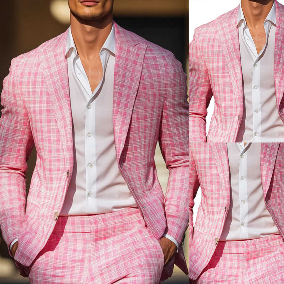 Summer Pink Plaid Mens Tuxedos - Men Formal Wear Pink ulasan dan harga