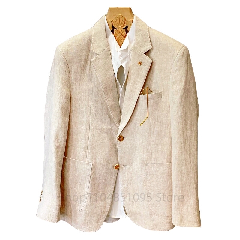 Beige Men Suit Linen Blazers J - Men Formal Wear In Summer ulasan dan harga