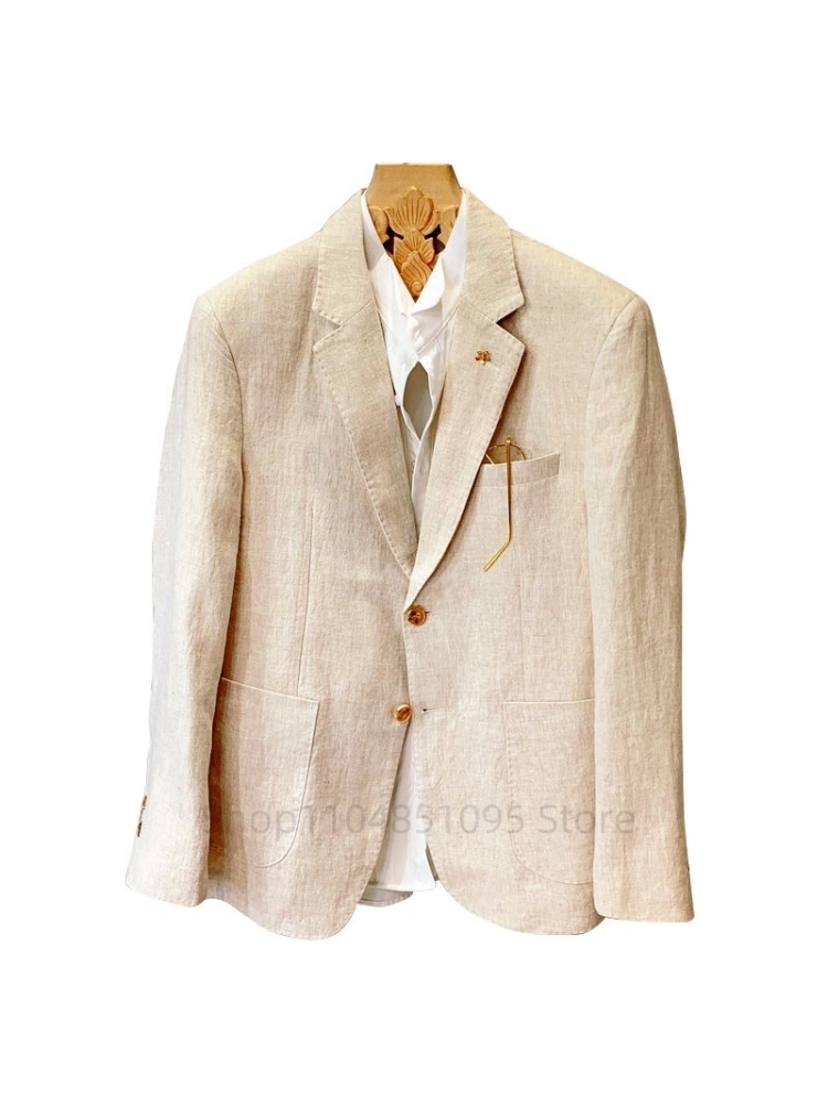 Beige Men Suit Linen Blazers J - Men Formal Wear In Summer ulasan dan harga