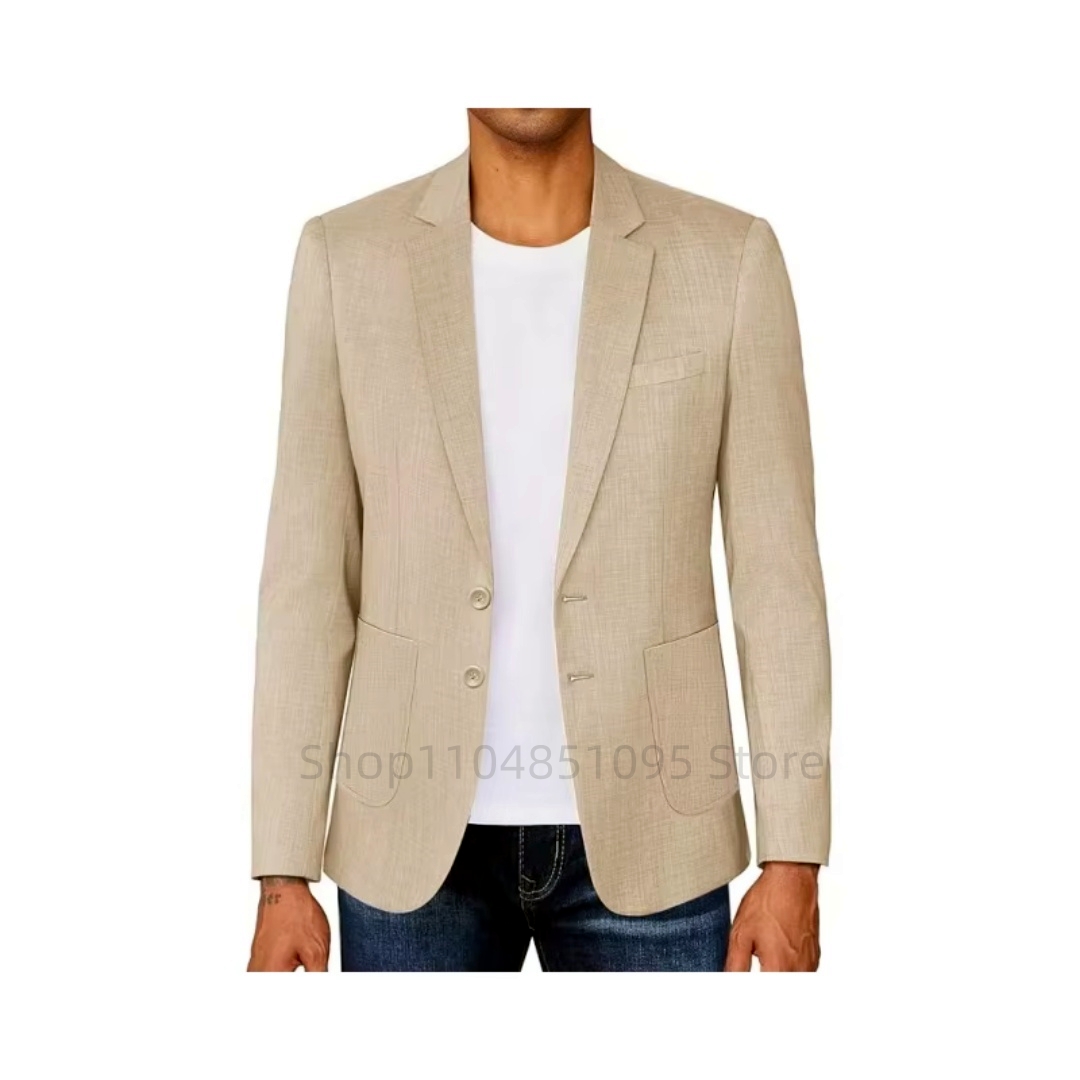 Slim Fit Men's Beige/Blue Line - Men Formal Wear In Summer ulasan dan harga