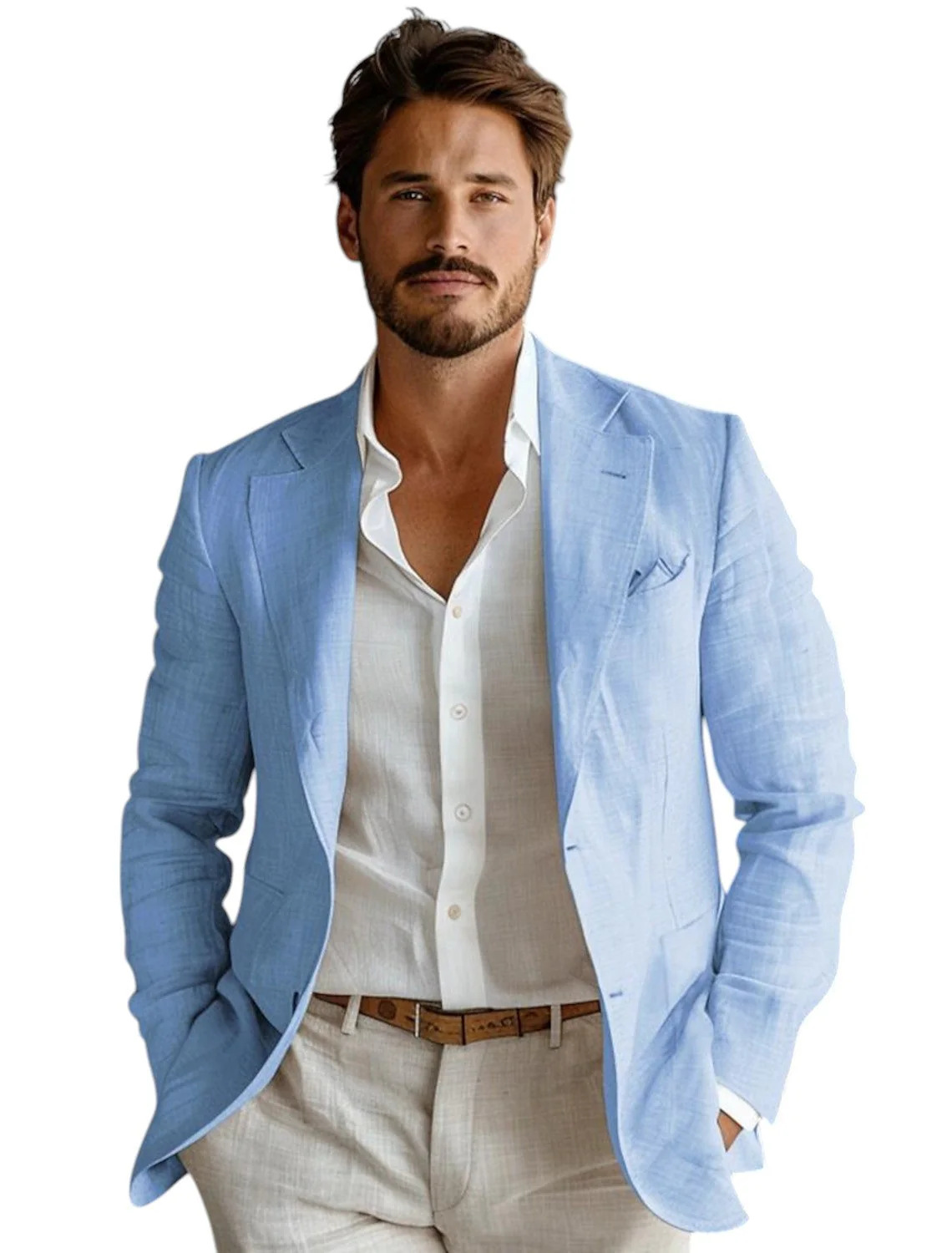 Blue Slim Fit Men's Linen Blaz - Men Formal Wear In Summer ulasan dan harga