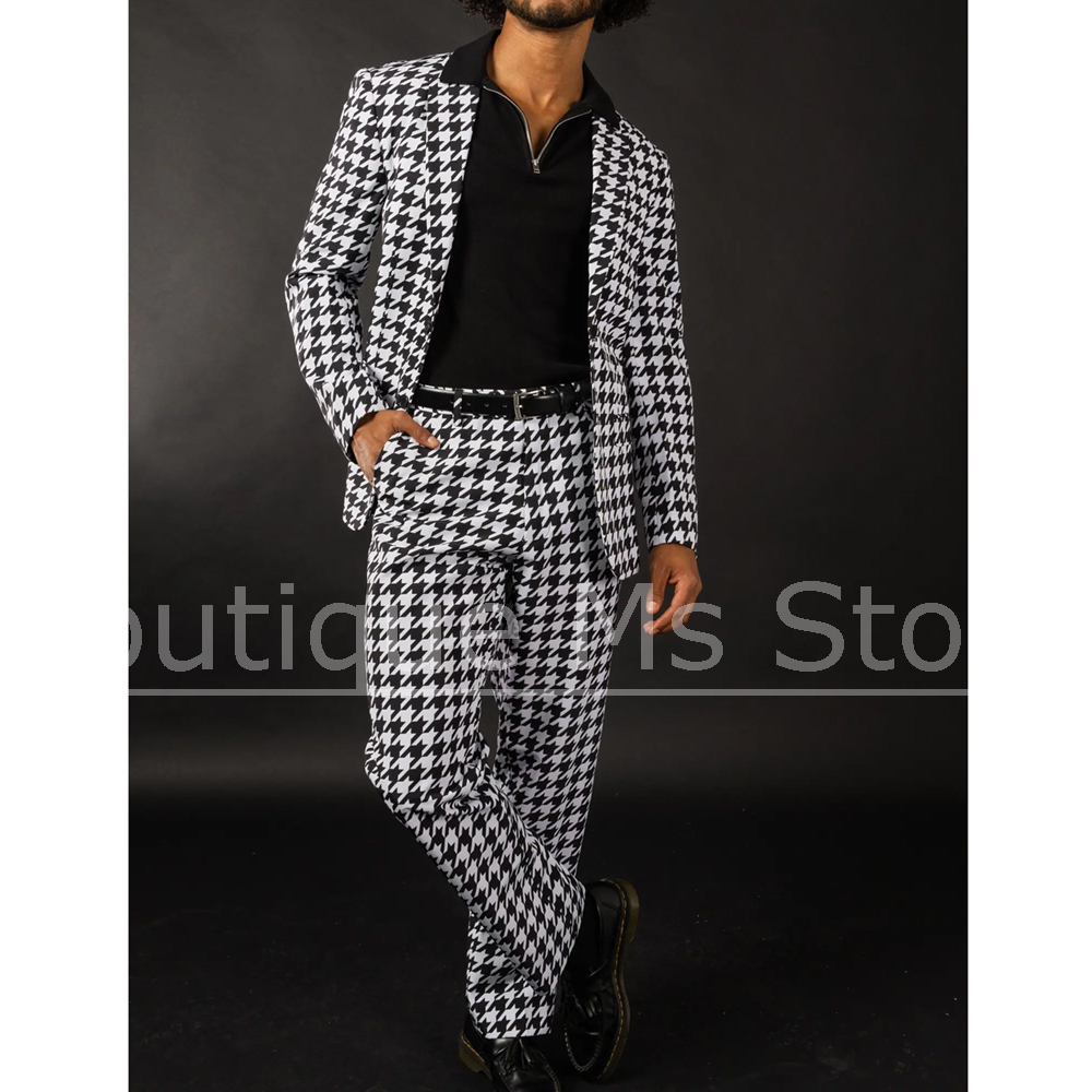 Black White Houndstooth Men's  - Men Formal Wear Fashion ulasan dan harga