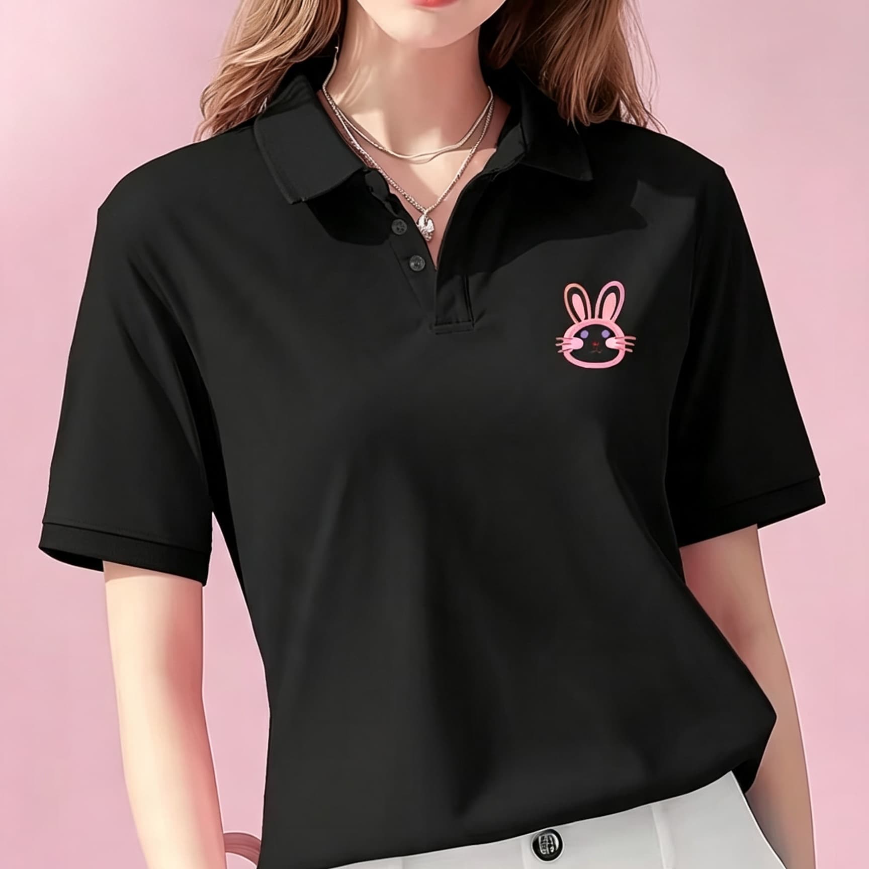 Unisex Black Lapel Collar Polo - Men Formal Wear Pink ulasan dan harga