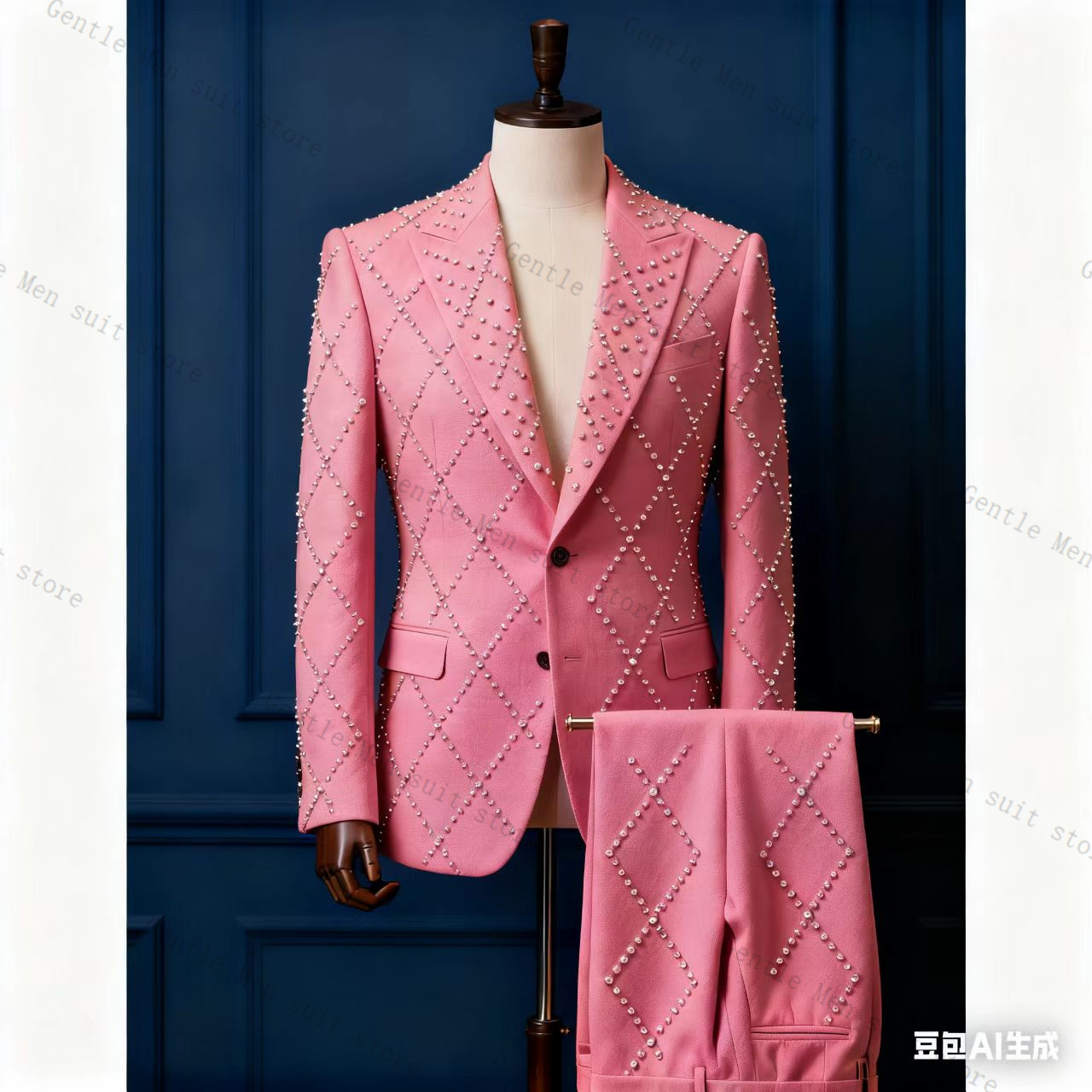 Pink Men Suit Set 2 Piece Ston - Men Formal Wear Pink ulasan dan harga