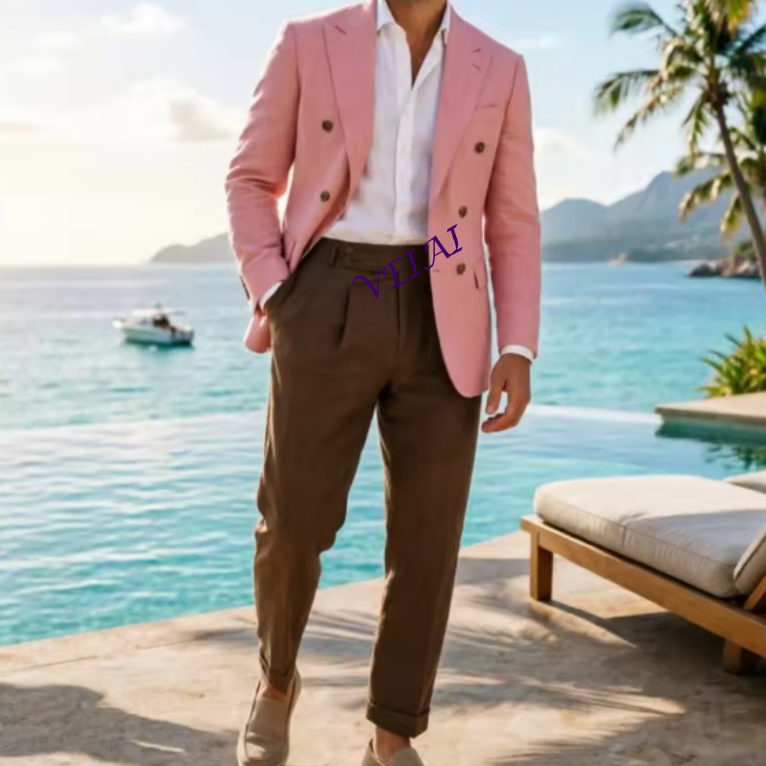 Customized 2 Piece Beige Linen - Elegant Formal Men'S Wear ulasan dan harga